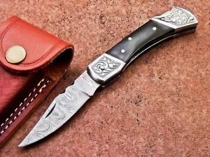 CUSTOM HANDMADE DAMASCUS STEEL POCKET FOLDING KNIFE POCKET KNIFE BACK LOCK, 1162 - Picture 1 of 11