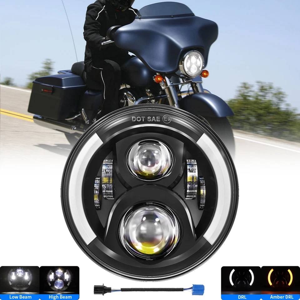 Faro LED de 7 pulgadas HaLo Beam DRL señal de giro para Softail Fat Boy Road King Foto 1 de 4