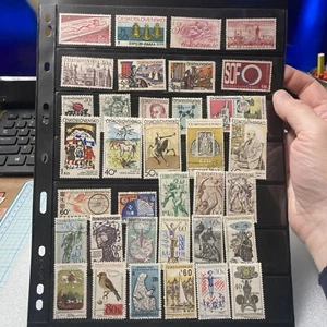 70+ Vtg USED Czechoslovakia 1960-1966 Colorful Stamps, on Plastic Stamp Sheet. - Picture 1 of 12