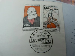 Ernest Hemingway und Charlie Chaplin zusammen auf tschechischem FDC 1968 - Bild 1 von 6
