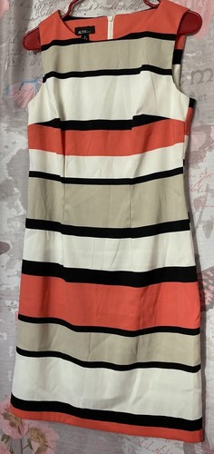 Abito da donna bianco a righe Alyx foderato in guaina taglia 6 poliestere lunghezza ginocchio