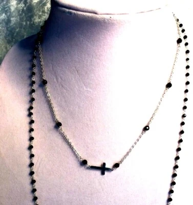 ITALIAN SILVER CROSS MOTIF STERLING SILVER GEMSTONE NECKLACE SET (M2078-22) - Image 1 of 4