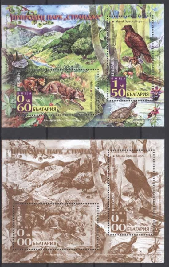 BULGARIA 2008  NATURE RESERVE STRANJA EAGLE FOX TURTLE MUSHROOMS 2 S/s   MNH - Изображение 1 из 1