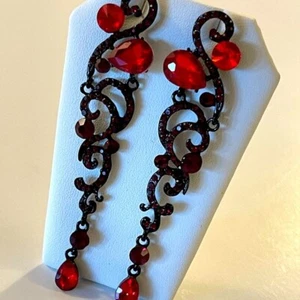 Orecchini pendenti strass cristallo rosso goccia ballo sposa abito formale gioielli - Foto 1 di 4