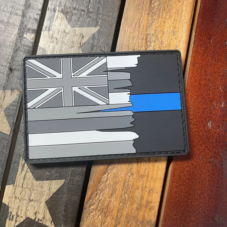 STEVENS TACTICAL SHOP Subdued Tattered Hawaii State Flag Thin Blue Line PVC Patch