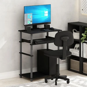 Home Office Writing Desk, Computer Desk with Keyboard Tray, Black/Grey - Picture 1 of 6