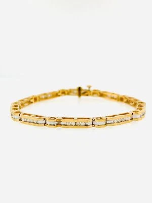 Brazalete de diamantes naturales genuinos de oro amarillo y blanco de 10K .80CT.TW Foto 1 de 4