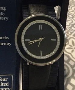 Womans QUARTZ ACCURACY WATCH CRYSTAL ACCENT Fashion Jewelry Reloj De Mano Black - Picture 1 of 4