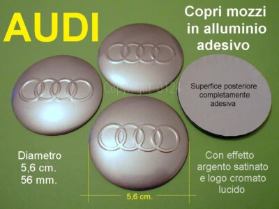 AUDI STEMMI COPRI MOZZI ADESIVI 5,6 cm 56 mm CERCHI ARGENTO Badge Logo Cup Wheel - Immagine 1 di 4