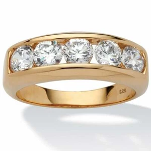 2.50 Ct Round Simulated Diamond Engagement Band Ring 14k Yellow Gold Over - Picture 1 of 3