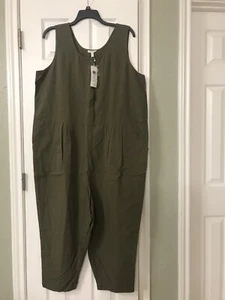 MEDIUM NEU MIT ETIKETT $ 228 EILEEN FISHER OLIVFARBENER JUMPSUIT AUS BIO-BAUMWOLLE KREPP - Bild 1 von 7