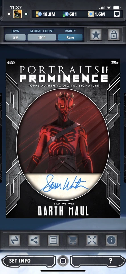 Topps Star Wars Digital Card Trader Steel Darth Maul Portraits Of Prominence Sig - Image 1 of 1