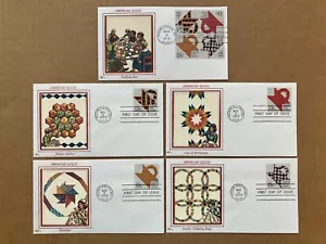 1978 13c Basket Design Quilts 1745-48 Western Silk Cachet FDC Master Set of 5 - Picture 1 of 11