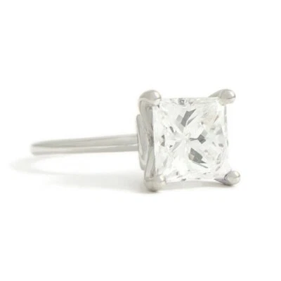 Princess Solitaire Diamond Engagement Ring Thin Band 14K White Gold, 2.01 CT - Image 1 of 4