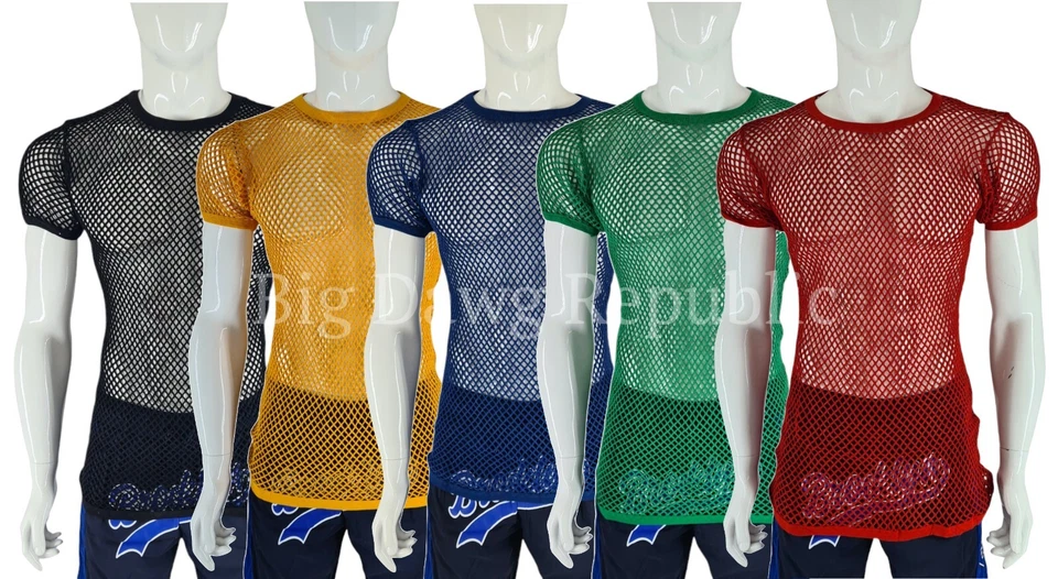 Camiseta de malla de algodón con red de pesca de cristal para hombre cuello redondo calce de verano todas las tallas Foto 1 de 1