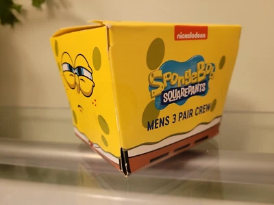 SpongeBob SquarePants 3 Pair Men's Crew Socks 10-13 Gift Box Shoe Size 8-12 NEW! - Image 1 of 3
