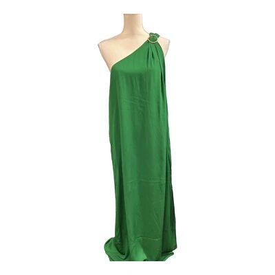 Laundry by Shelly Segal Dress Womens 12 Green One Shoulder Maxi Gown Flowy Event - Image 1 of 4