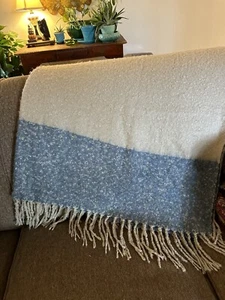 Pottery Barn Wohndecke blau elfenbein Farbblock Fransen Acryl Streifen 50x70 - Bild 1 von 7