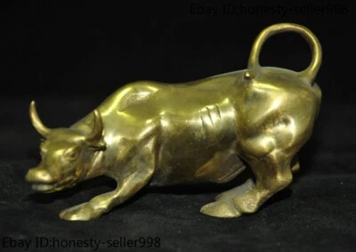 Estatua de 4,4"" China bronce dorado Feng Shui riqueza animal afortunado buey toro bueyes bovinos Foto 1 de 4