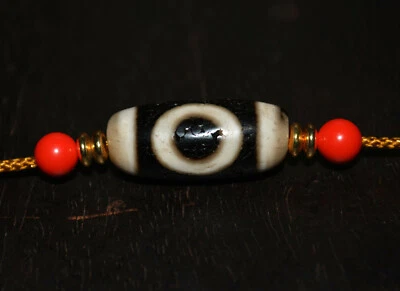 PULSERA TIBETANA ANTIGUA SAKOR NAMKOR DZI CUENTAS AMULETO CIELO Y TIERRA REAL GZI Foto 1 de 4