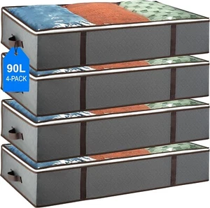 4 Pack 90L Large Capacity Under Bed Storage Bag Container Organizer Space Saving - Picture 1 of 6