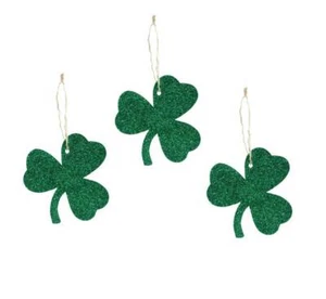 Adornos de trébol del día de San Patricio (Set/3) decoración Bethany Lowe brillantes 2,5 in - Imagen 1 de 3