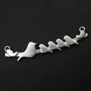 Vogel Familie Mutter Charm, Sterlingsilber Anhänger Verbinder, 5 Vögel - 48 mm - Bild 1 von 5