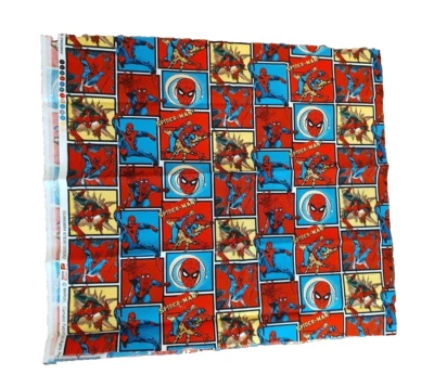 Tela Marvel Spiderman 45 X 20 Rojo Azul Amarillo Cuadrados Spidey 4 Poses Algodón Foto 1 de 4