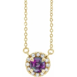 14K Yellow 4 mm Lab-Grown Alexandrite & .05 CTW Natural Diamond 18" Necklace - Imagen 1 de 2