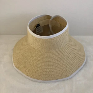 INC Visor Straw Hat Women's Adjustable One Size Tan/White Wide Brim Rollup - Picture 1 of 7