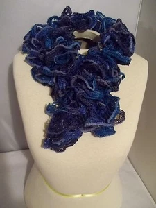 Handmade NEW Shades of Blue and Tourquoise Ruffled Scarf  64" Long - Picture 1 of 4