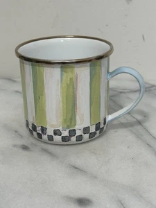 MACKENZIE-CHILDS Enamel Frog Cup- Striped & Checkered 3.25" Mug - Picture 1 of 12