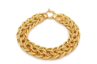 Brazalete tejido plata de ley 925 chapado en oro 8,25" Foto 1 de 4