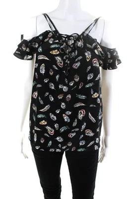 Blusa Top Negra The Kooples Mujer Seda Floral Manga Hombro Frío Talla XS Foto 1 de 4