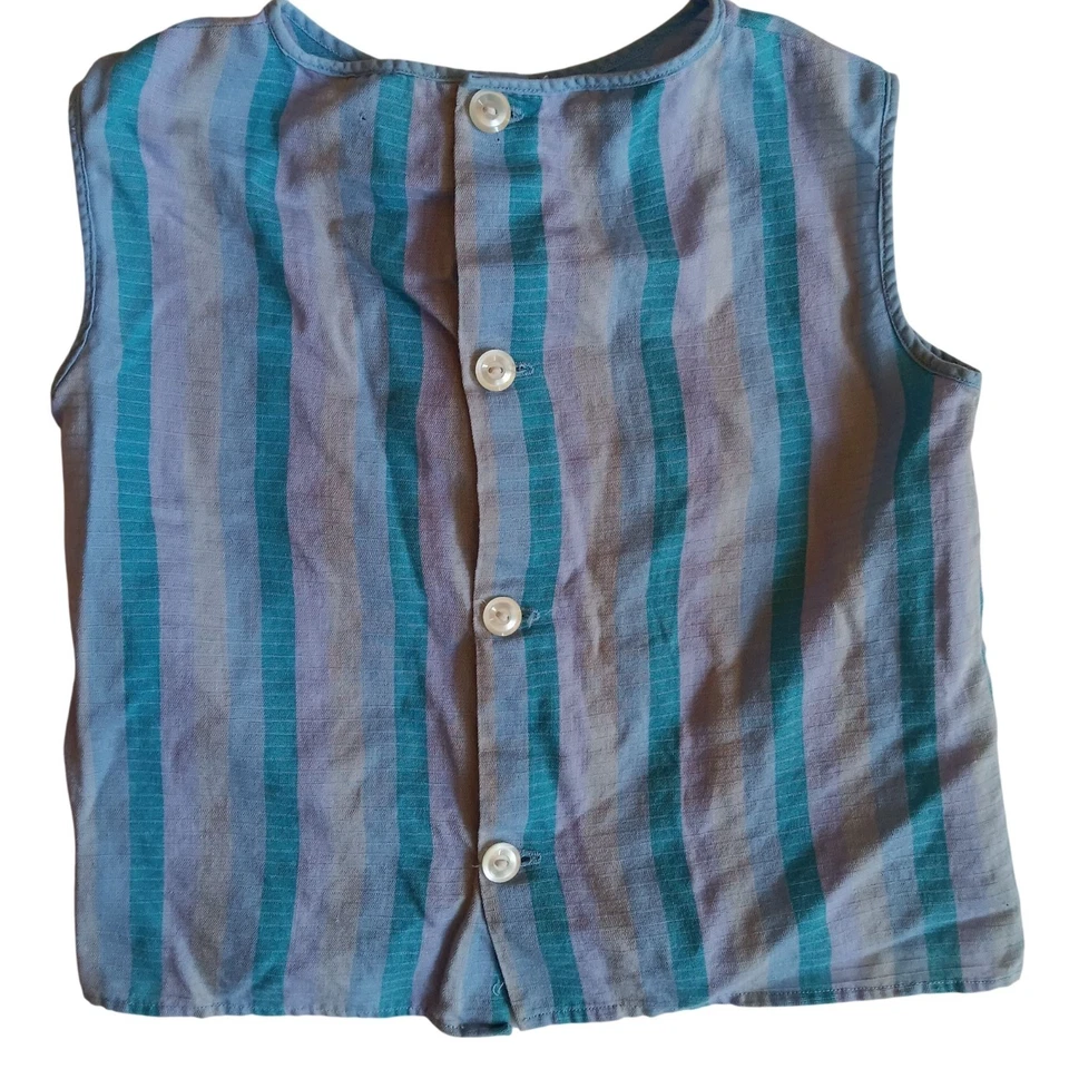 Blusa vintage con botones sin mangas a rayas 5 Smock Top años 60 hecha a mano Foto 1 de 4