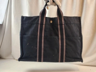 Auténtico Bolso de Mano Hermes Foure Tout Verde MM Bolso Negro Lona Unisex Jardín Foto 1 de 4