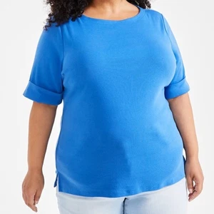 Style & Co Mujer XL Pullover Tejido Top Chesapeake Azul Codo Mangas Cuello Barco - Imagen 1 de 7