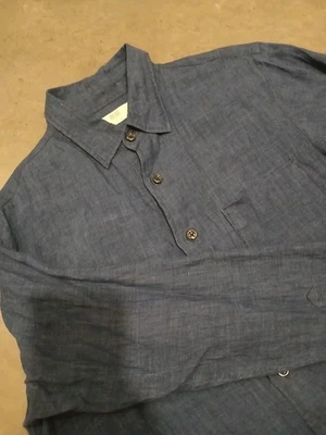 Uniqlo Mens All Linen Shirt Size S Navy Blue Dark Long Sleeve Button Up Collared - Image 1 of 4