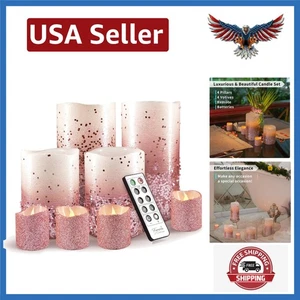 Charming Pink Glitter LED Candle Set: 8 Real Wax Flameless Candles with Timer - Picture 1 of 11