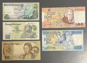 Schönes Lot von 5 Banknoten aus Portugal zum Entdecken 20, 50, 100 und 500 Escudos - Bild 1 von 2