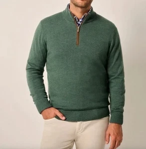 Suéter Pullover Johnnie-O Raynor Lana Merino 1/4 Cremallera Verde Musgo Usado en Excelente Condición Grande - Imagen 1 de 7
