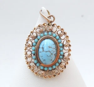 Antiker Anhänger mit Türkis in 18 Karat Gold – filigranes Design um 1950–1970 - Bild 1 von 3