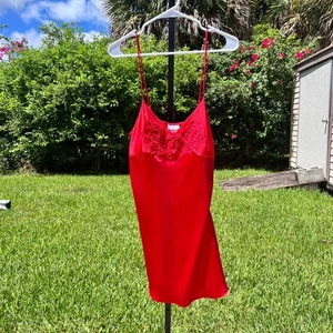 Vintage Cinema Etoile rot Blumen Spitze Perlen Babydoll Cami Schlupfkleid Größe L - Bild 1 von 7