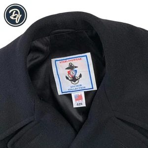 Mens 42 R Sterlingwear " Anchor Collection " Solid Black DB Wool Blend Pea Coat - Picture 1 of 14