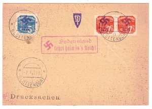 1938 Sudetenland Deutschland Tschechoslowakei Hakenkreuz Aufdruckkarte - Bild 1 von 2
