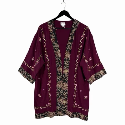 Chaqueta Kimono Seda Yi Lin Frente Abierto Mujer Mediana Negra Floral Bordada Boho Foto 1 de 4