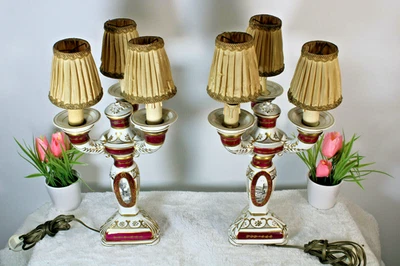 PAR de lámparas francesas de porcelana Limoges decoración paisaje marcadas  Foto 1 de 4