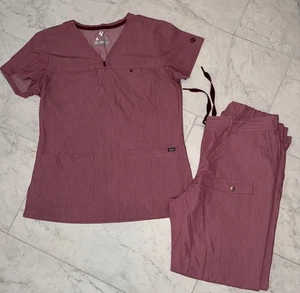 Adar Pro Women’s L Scrub Top & Bottom Set Heather Wine 144859 EUC - Picture 1 of 11