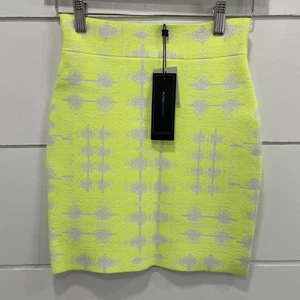 BCBGMAXAZRIA Rock Damen Medium neongelb simone gemustert Jacquard Mini Neu mit Etikett - Bild 1 von 6
