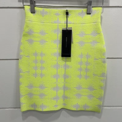 BCBGMAXAZRIA Falda Mujer Mediana Amarillo Neón Estampado Simone Jacquard Mini Nueva con Etiquetas Foto 1 de 4